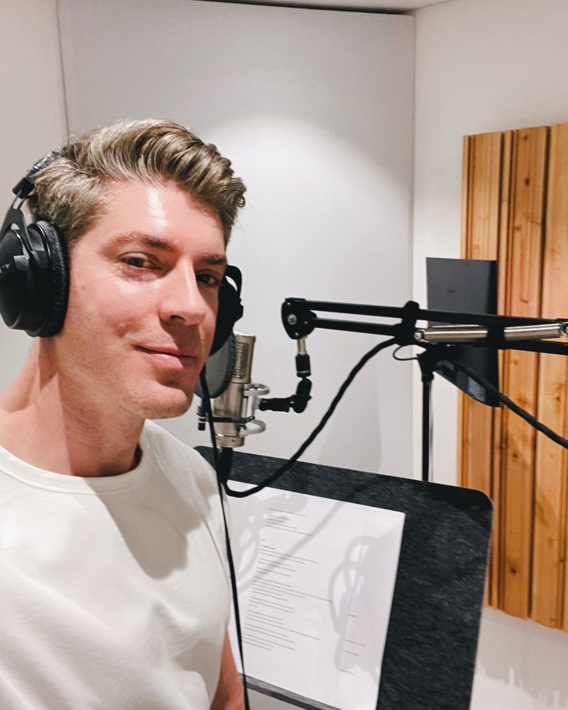 Nick recording audio in a studio at JobCloud